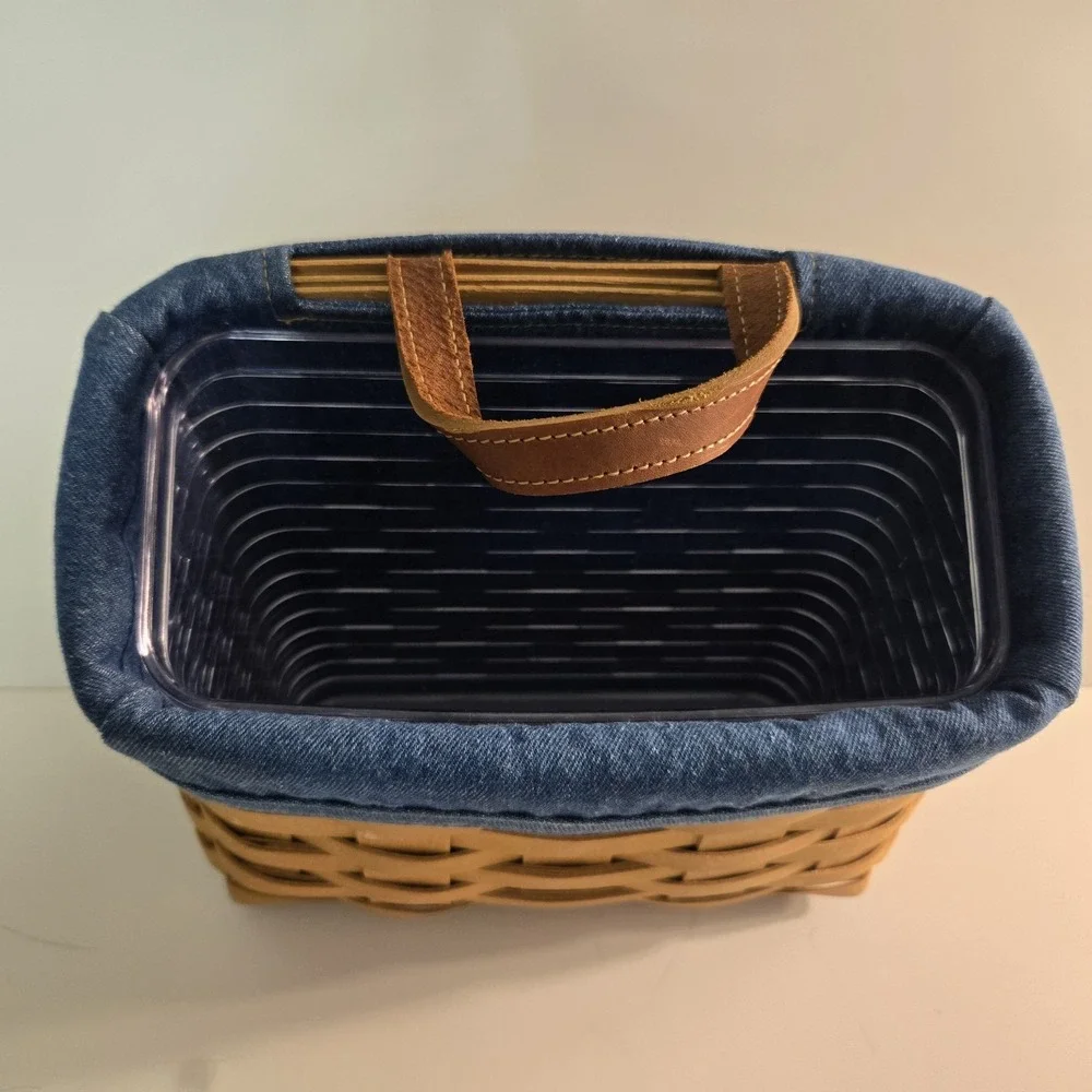 Longaberger Sm Wall Pocket Basket Denim Liner Protector 2005 Leather 9x8x4.5 NEW